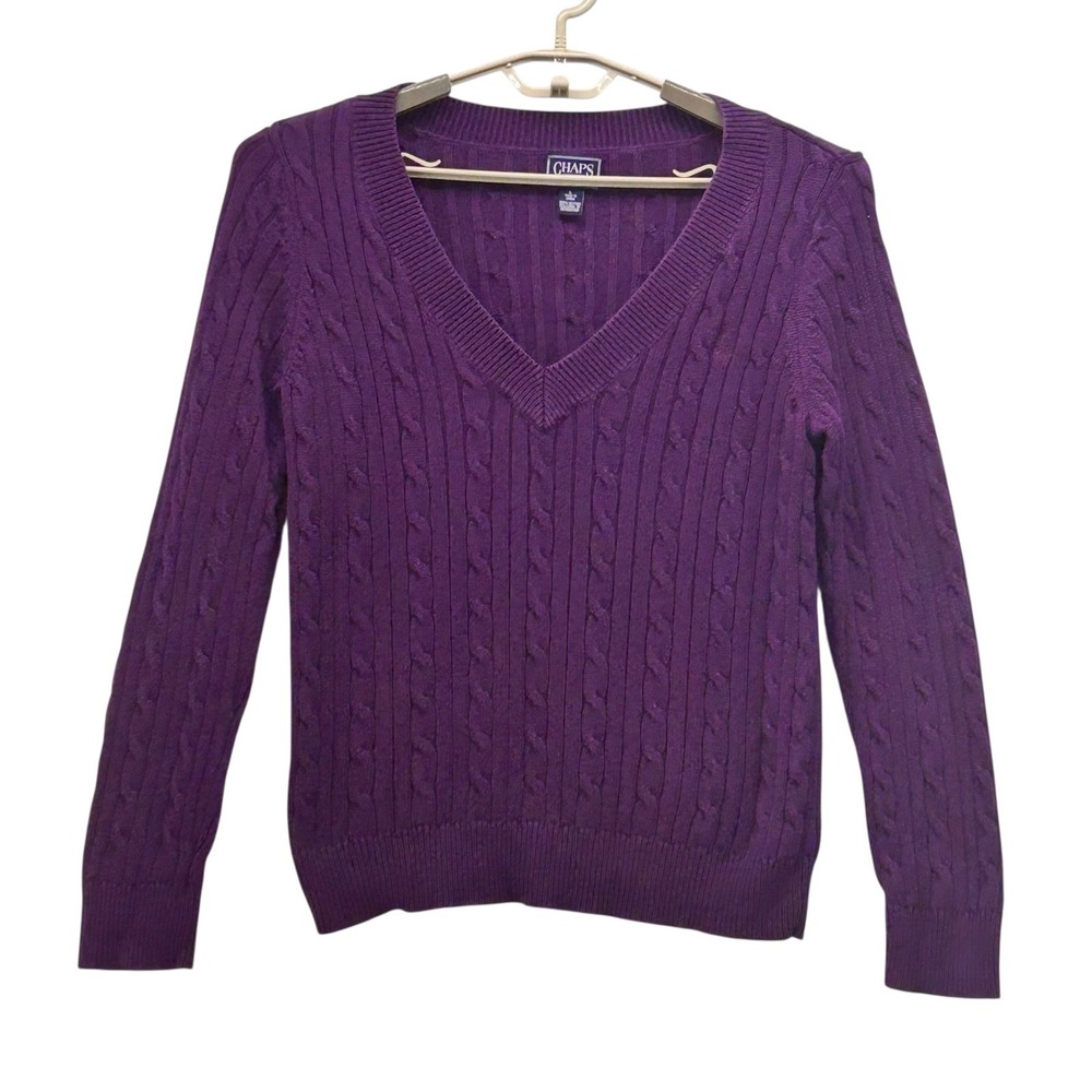 Chaps Cable Knit Sweater Large Purple Preppy‎